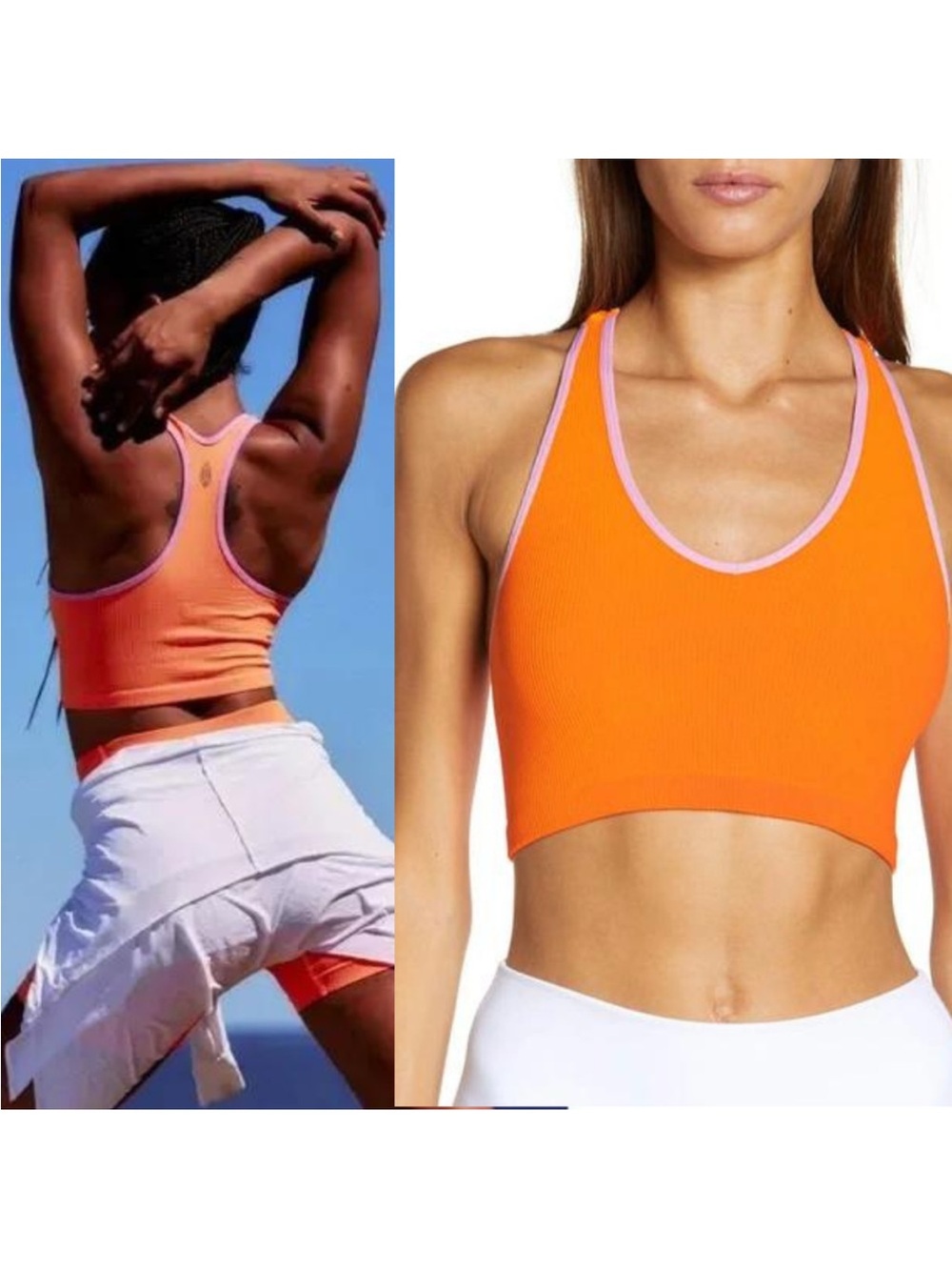 FP Movement by Free People Orange Ribbed Racerback Crop Top with Pink Trim